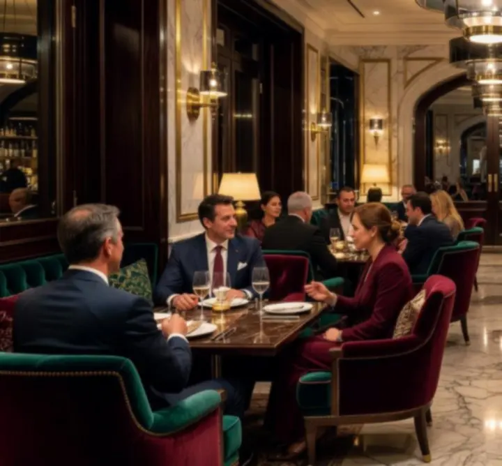 Elegáns társasági tér, luxus éttermi enteriőrrel